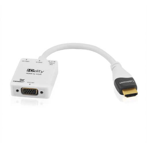 Cablesson Active HDMI to VGA Male to Female Adapter with Micro USB Power (White)