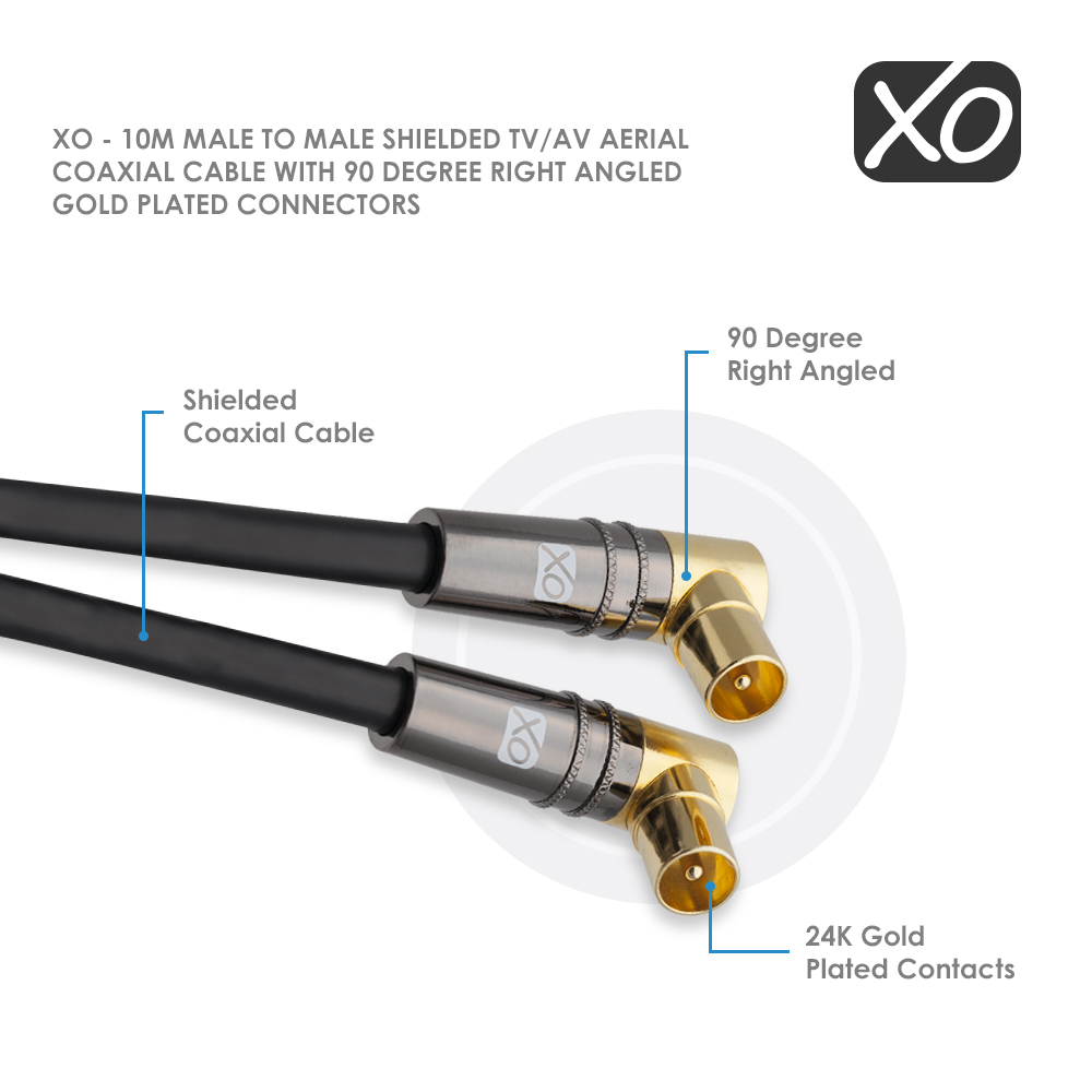 XO - 10 M Coax (Male) Right Angle to Coax (Male) Right Angle Cable - Black - Image 3