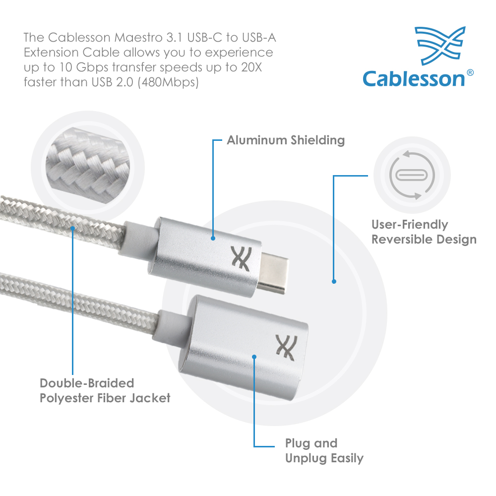 Cablesson Maestro USB C a USB 3.0 A Cavo di estensione femminile, per nuovi dispositivi Macbook e altri dispositivi di tipo C, 4.9ft (1.5m) - Image 4