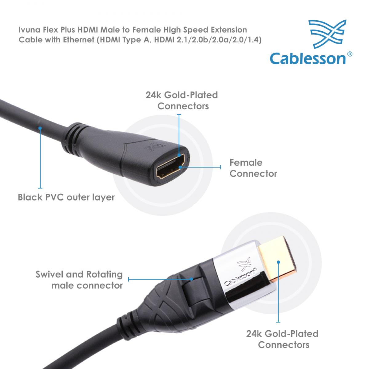 Cablesson Ivuna Flex Plus 1m High Speed HDMI Verlängerungskabel (HDMI Typ A, HDMI 2.1/2.0b/2.0a/2.0/1.4) - 4K, 3D, UHD, ARC, Full HD, Ultra - Image 4