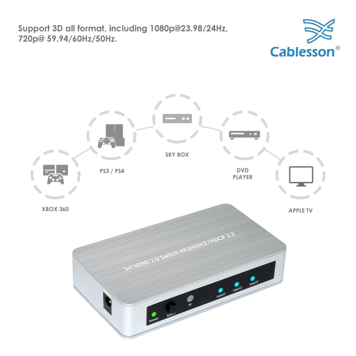 Cablesson 3X1 HDMI 2.0 Switch - Image 3