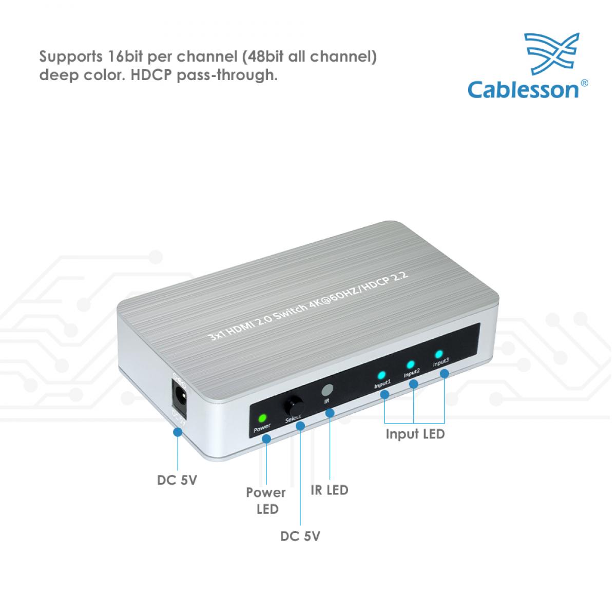 Cablesson 3X1 HDMI 2.0 Switch - Image 4