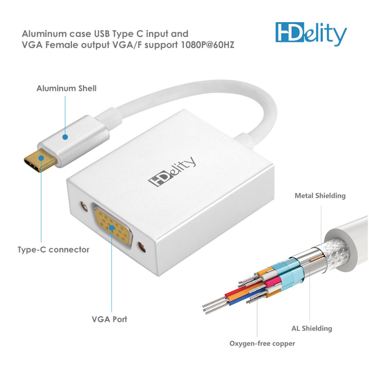 HDElity USB Type C Male to VGA Female Adapter-White - Image 4