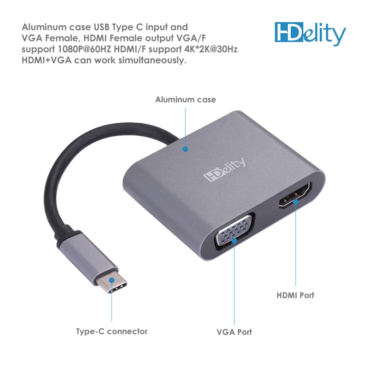 HDelity USB Type C Male to VGA Female +HDMI Female Adapter - Image 4