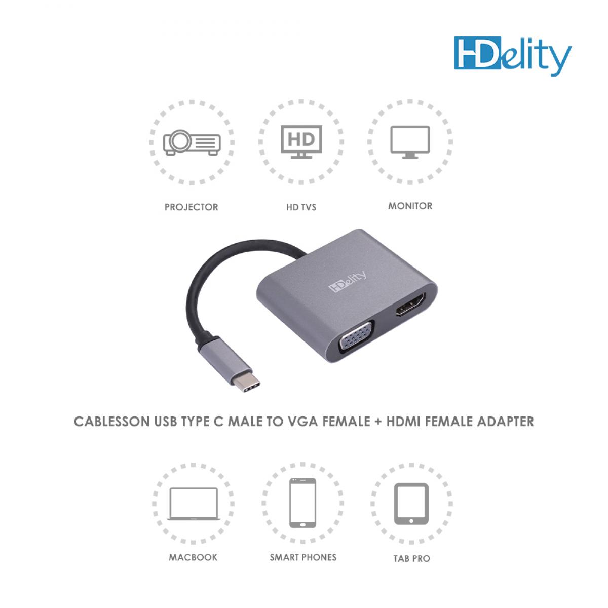 HDelity USB Type C Male to VGA Female +HDMI Female Adapter - Image 6