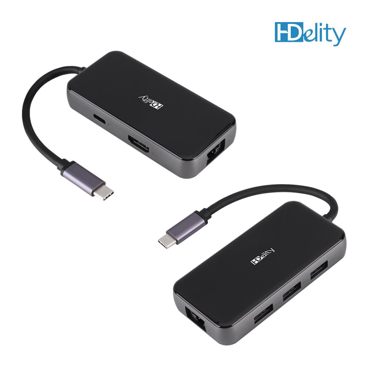 HDelity USB Type C Male to USB3.0+HDMI +RJ45+PD Adapter 6 in 1 - Image 5