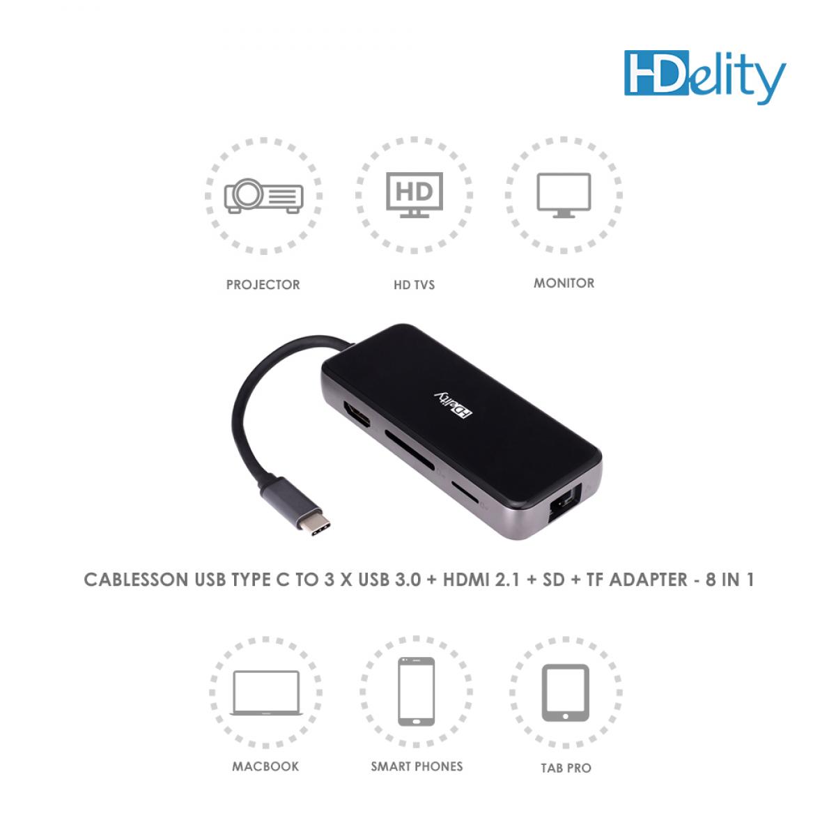 HDelity USB Type C Male to USB3.0*3+HDMI 8in1 - Image 6