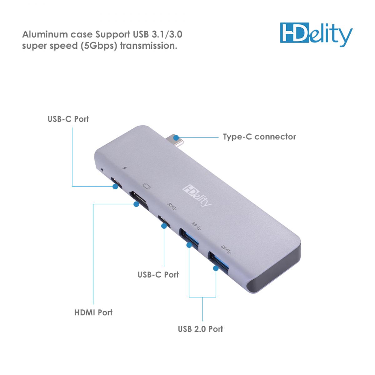 HDelity Type C Male to 2*USB 3.0+HDMI+ PD charging Adapter - Image 4