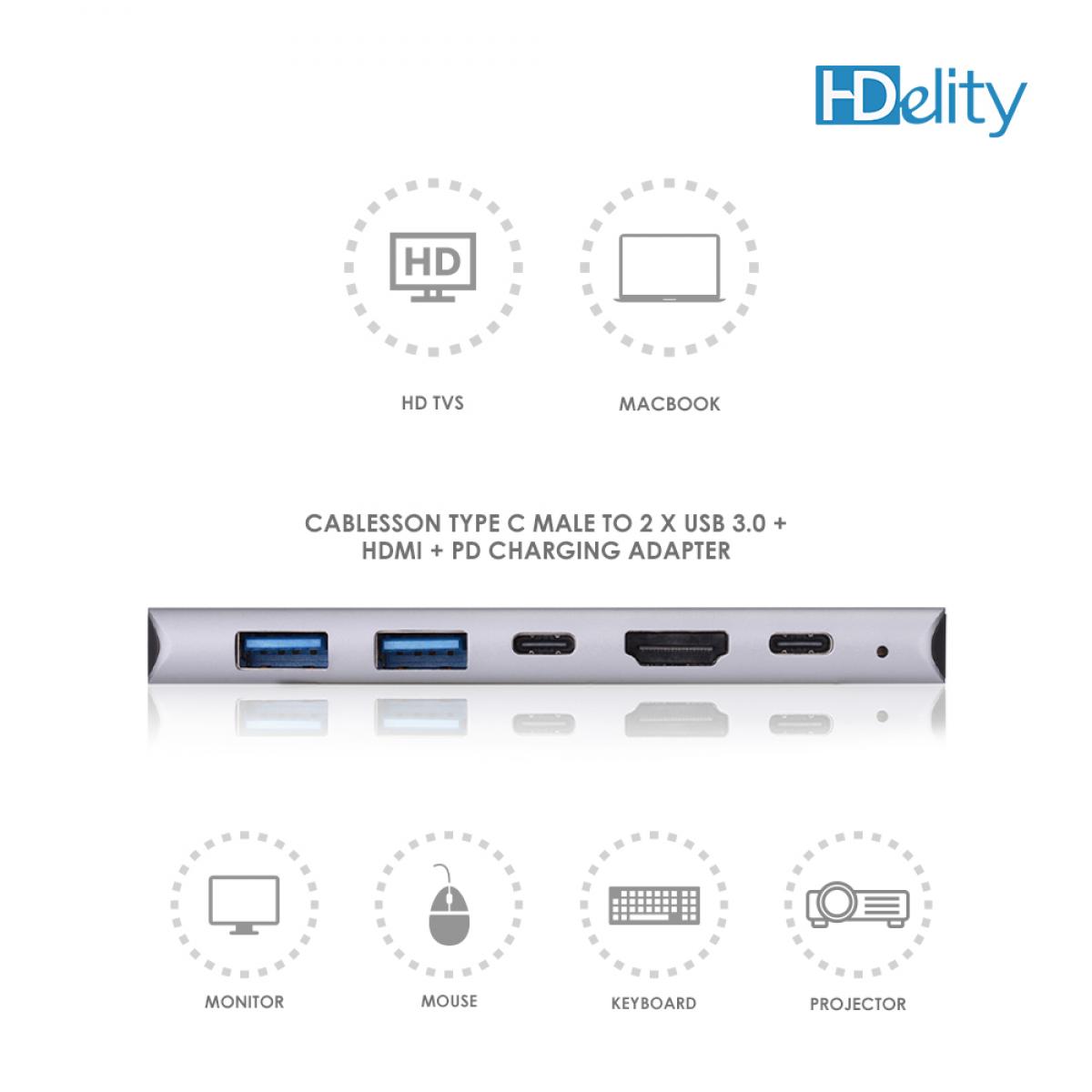 HDelity Type C Male to 2*USB 3.0+HDMI+ PD charging Adapter - Image 6