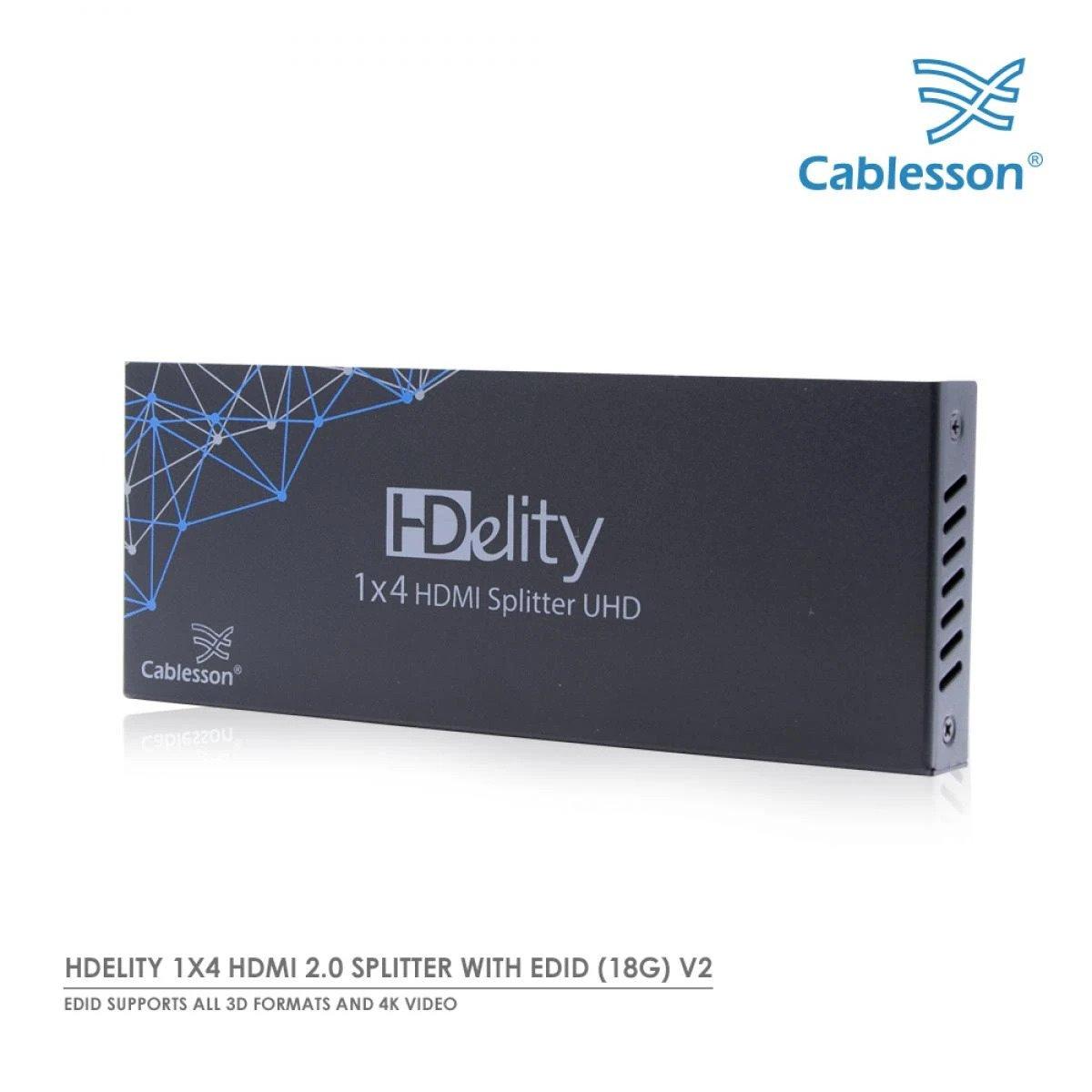 Cablesson 1X4 HDMI 2.0 Splitter WITH EDID (18G) v2+XO PRO 15m / 15 metres HDMI Gold Cable with Ethernet - Image 2