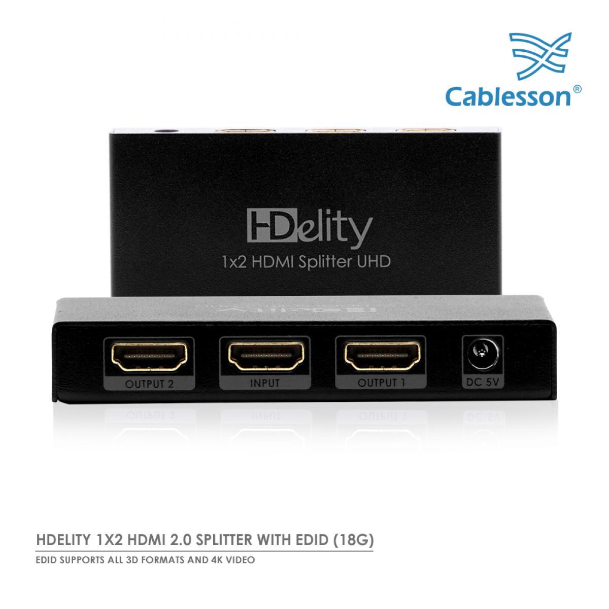 Cablesson 1x2 HDMI 2.0 Splitter WITH EDID (18G) with Basic 5m High Speed HDMI Cable with Ethernet - Black - Image 2