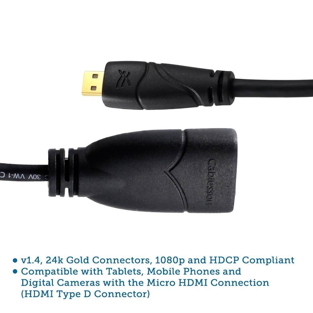 Cablesson Ivuna Micro HDMI 0.2m Verlängerungskabel - bis zu 1080p - v 1.4 / 2.0 - Audio und Video - Full HD - Verbindet HD-Geräte mit dem - Image 6